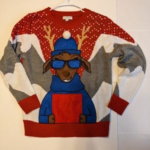 Holiday Hype Ugly Christmas Sweater Reindeer Size M